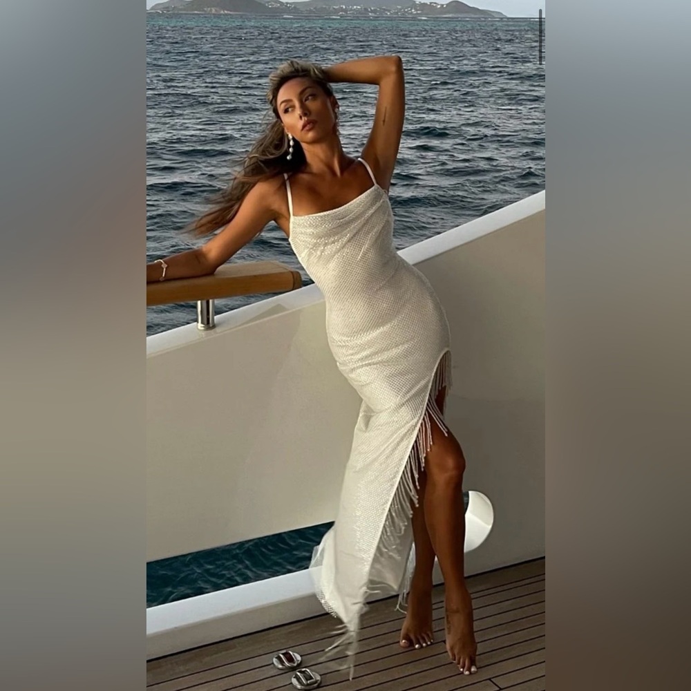 12th Tribe Ezmerelda White Rhinestone Fringe Dress